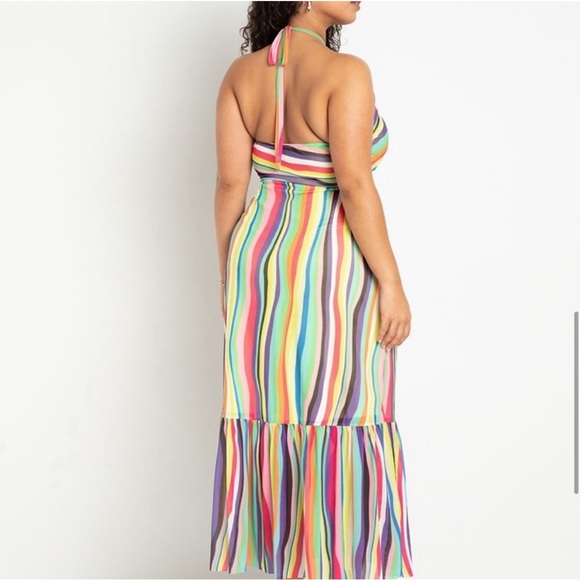 Eloquii Rainbow Striped Strappy Cut Out Maxi Dress - Picture 3 of 6